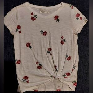 Youth Girls floral v neck tee w knot